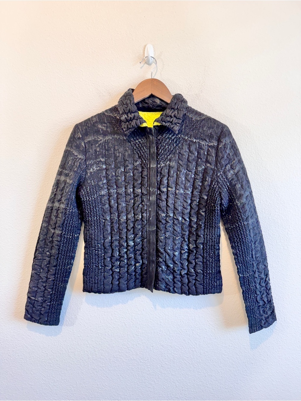 UBU Reversible Crinkle Zip Jacket Textured Avant Garde Travel Black Yellow S F83 - Picture 2 of 13